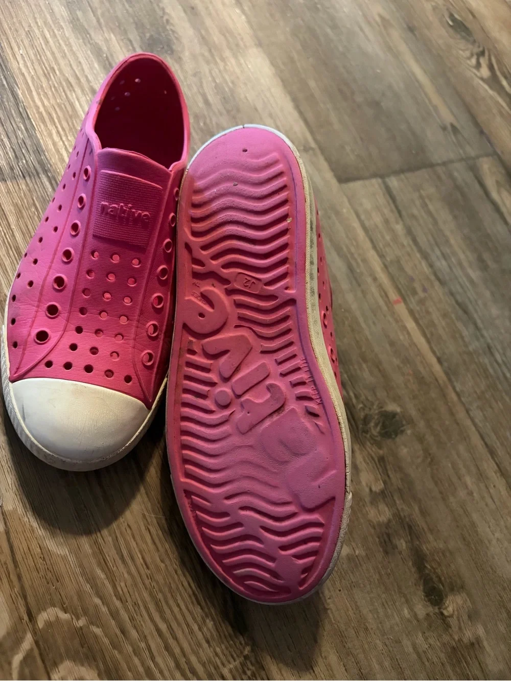 Native Pink Slip-On Jefferson Sneakers with White Toe Caps